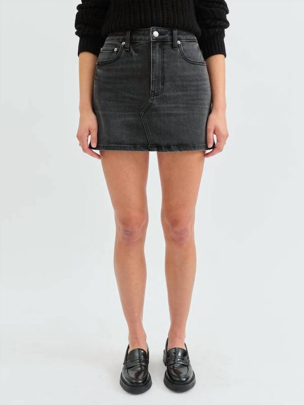 NEW DAZE denim malibu mid waist mini skirt in spade